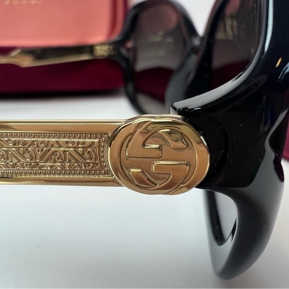 Gucci GG0076S 002 Oversized Sunglasses Black Gold Gradient 60mm main image 11